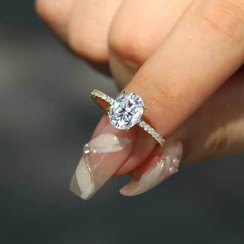 1ct/2ct/3ct Engagement Ring 925 Sterling Silver Oval Cut Moissanite/Cubic Zirconia 14K Gold Plated Rings Anniversary Eternity Wedding Band for Her Women Size 5-94