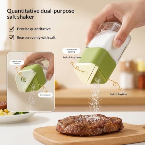 Image of 2-in-1 Seasoning Bottle, One-Press Quantitative Salt Shaker, Moisture-Proof Spice Dispenser with 0.5g Precise Dispensing, Salt Storage Jar for Kitchen, BBQ, Cooking & Camping (Green)