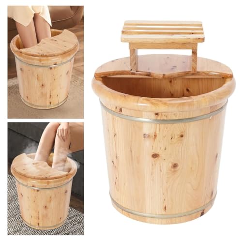Cubeta de baño para pies de madera con tapa y taburete miniatura 3