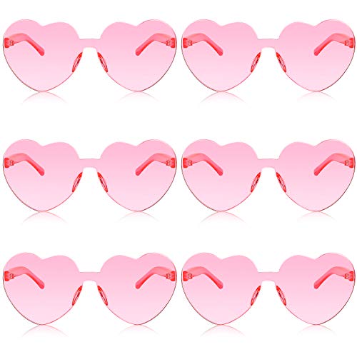 Frienda 6 Pieces Heart Sunglasses Pink Sunglasses Thick Heart Shaped Sunglasses for Party Cosplay