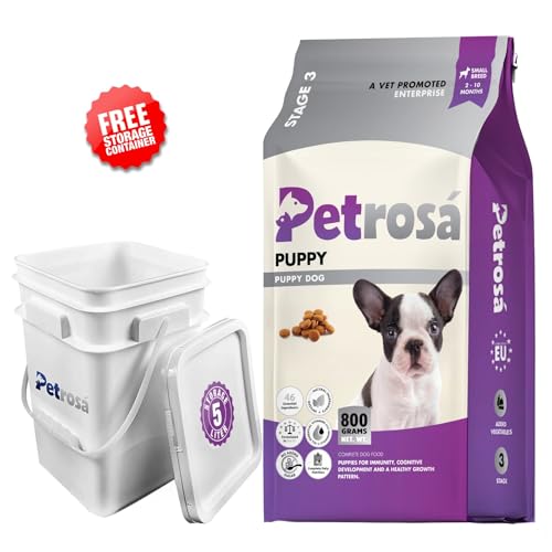 Image of Small Breed Puppy Dog Food (2 to 10 Months), 800 gm, 30% High Protein with DHA & Prebiotics, Growth & Digestion Formula with 5L Food Storage Container.