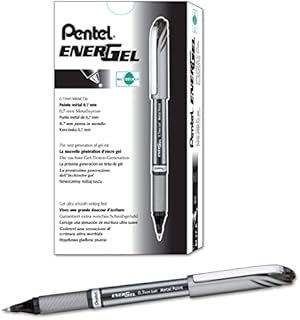 Pentel EnerGel NV Liquid Gel Pen, 0.7mm, Medium Line Capped, Metal Tip, Black Ink, Box of 12 (BL27-A) by Pentel