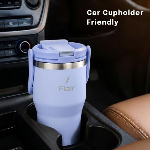 Image of FLAIR Rage Vacuum Insulated Coffee Tumbler 500 ml Blue | 2-in-1 Lid (Straw & Sip)| 304 Double Wall Stainless Steel | Leak-Proof Lid | Hot & Cold Travel Mug with Handle | BPA-Free