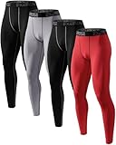 Orrfreer 4 Pack Men's Running Leggings Gym, Mens Compression Trousers- Compression Legging Men Cool Dry Sports Tights Base Layer Pants for Training Cycling Yoga Football Black/Grey/Black/Red L