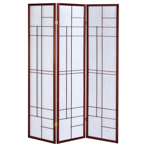 Coaster Home Furnishings - Katerina - Solid Wood - 70-Inch 3-Panel Room Divider Folding Shoji Screen with White Paper Panels and Slim Linear Frame - Living Room & Bedroom - Cherry and White - 900110 - Thumbnail 4