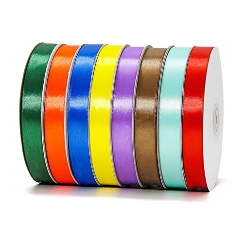 Schleifenband, 8 Coloured Satin Ribbons, Wedding Ribbons, Polyester Satin Ribbon, Satin gift ribbon, decorative fabric, for crafts and gift packaging,Gift Wrapping, Bows, Wedding Decoration Cover