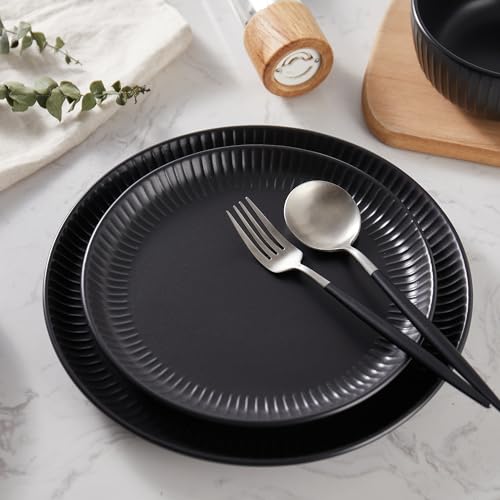 Image of Stone Lain Logan 12 Pieces Stoneware Dinnerware Set, Black