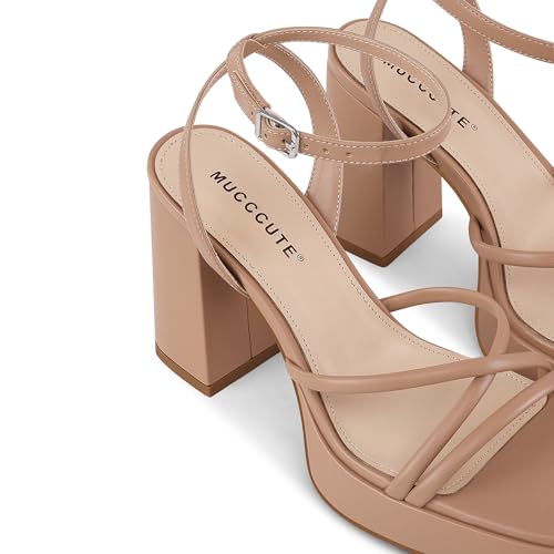 MUCCCUTE Platform Heels for Women Strappy Chunky Heeled Sandals Square Open Toe Ankle Strap Comfortable Wedding Party Evening Prom Dress Shoes3