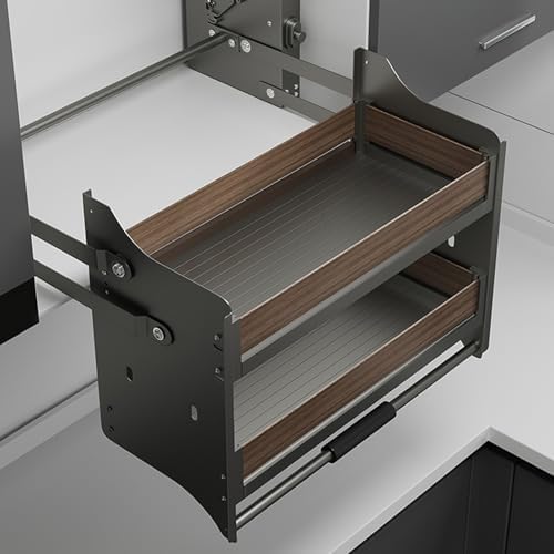 Heavy Duty 2-Tier Pull Down Cabinet Shelf, Rack di stoccaggio a Discesa Regolabile per Gli armadi Superiori della Cucina, organizzatore di Risparmio di Spazio per Bar Cafe Home (24x10x21 Pollici)