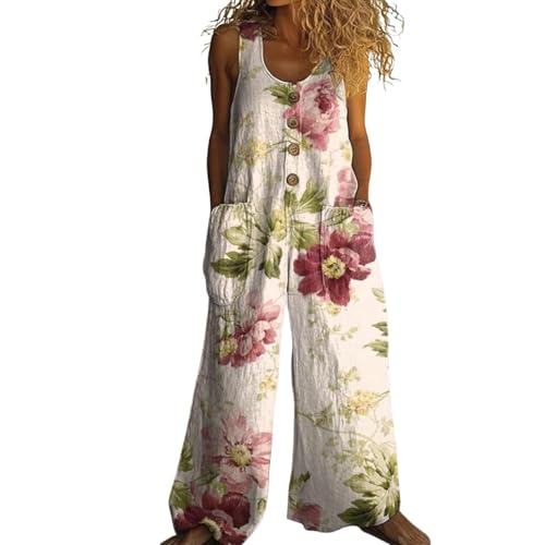 Salopette Femme Ete Fluide Combinaison Pantalon Bretelles Salopettes Sans Manche Jambes Larges Combishort Bohème Motif À Fleurs Barboteuse Chic Fluide...