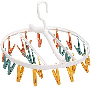 CHIKIXSON 24-Piece Peg Round Sock Dryer for Washing Line, Underwear Dryer, Portable Plastic Hanging Clothes Airer with Windproof Clips, Foldable Airer for Socks, Underwear, Baby Clothes and Hats