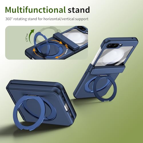 Coque Galaxy Z Flip 5 haut de gamme bleue avec anneau rotatif et béquille - 2