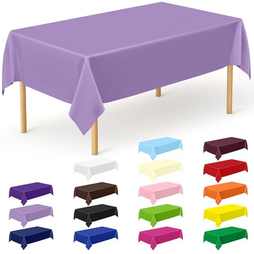 Image of QZYL 12 PCS Lavender Plastic Tablecloths, 54 in x 108 in Dinner Table Cloths, Rectangle Table Cover for Birthday Party Family Gathering Wedding