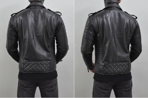 Image of Mens Leather Jacket - Biker Leather Jacket For Men - Lightweight Slim Mens Leather Motorcycle Jackets Black Real Lambskin