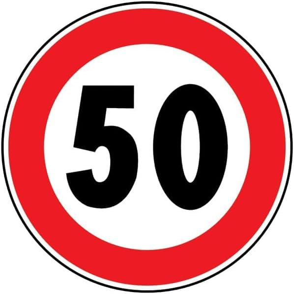 M-ITALY CARTELLO IN LAMIERA SCATOLATA DISCO diametro 60 cm - Limite massimo di velocità 50 Km/h - SEGNALE CATARIFRAGENTE CON CAVALLETTO (Cartello con Cavalletto)