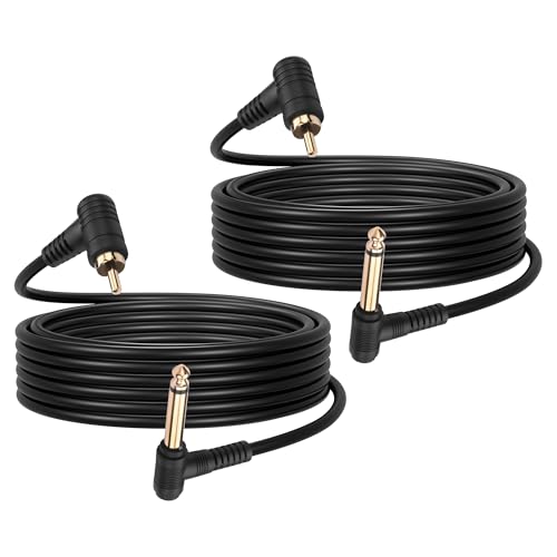 CERRXIAN Lot de 2 câbles audio RCA à 90 degrés vers 6,35 - Plaqué or - Fiche RCA coudée vers fiche TS mâle à 90° - Adaptateur audio TS pour guitare,...