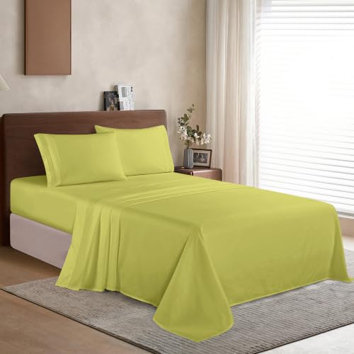 Image of Elegant Comfort Luxury 1500 Premium Hotel Quality Microfiber 4-Piece Sheet Set - Wrinkle Resistant, All Around Elastic Fitted Sheet, Deep Pocket up to 16 inch, Full, Pistachio Green