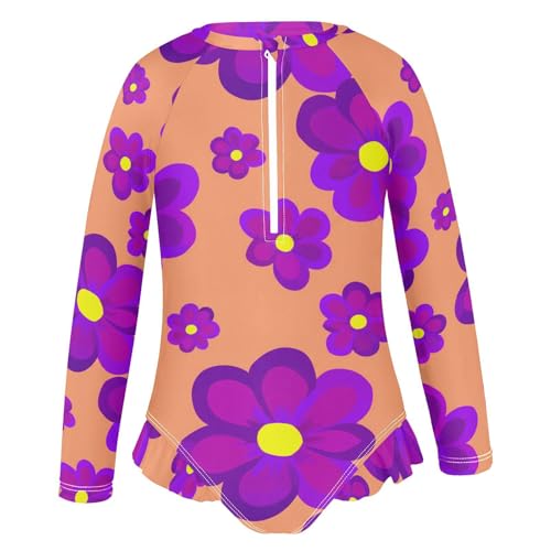 J JOYSAY Purple Flower Blossom Apricot Girls One Piece Swimsuits Long Sleeve UPF 50+ Rash Guard Kids Swimwear 3-12 Years2