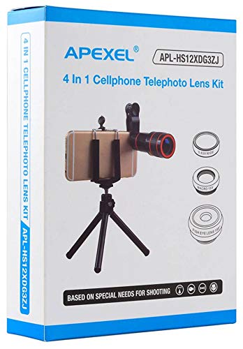 Kit de Lentes 4 em 1 APEXEL para Smartphone APL-HS12XDG3Zj