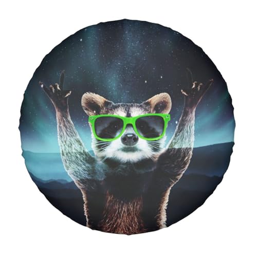 Image of Mountain Landscape Raccoon Spare Tire Cover for Rv Trailer Camper Truck SUV - Cute Raccoon Animal Wheel Protectors Cover Waterproof Fabric for Travel Camping Outdoor,Universal Fit,15 inch