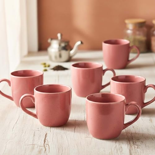 Image of The Earth Store Pink Cylus Ceramic Tea Cup Set of 6 for Tea | 190ML Each | Microwave & Dishwasher Safe | Perfect for Every Occasion Chai | Coffee Cups for Home, Office, Gifting & Daily Use