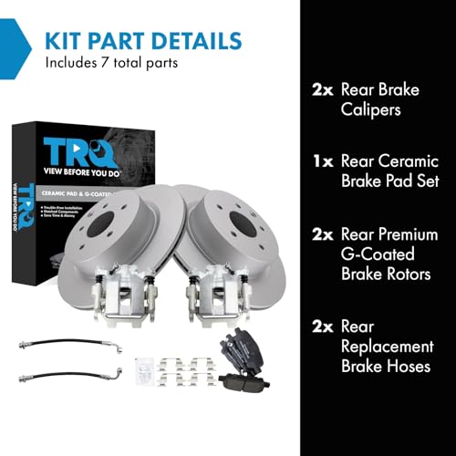 Image of TRQ Rear Brake Pad and Rotor Set Ceramic G Coated Calipers Compatible with 2011-2012 Infiniti G25 2011-2012 G37 2015 Q40 2010-2015 Nissan 370Z