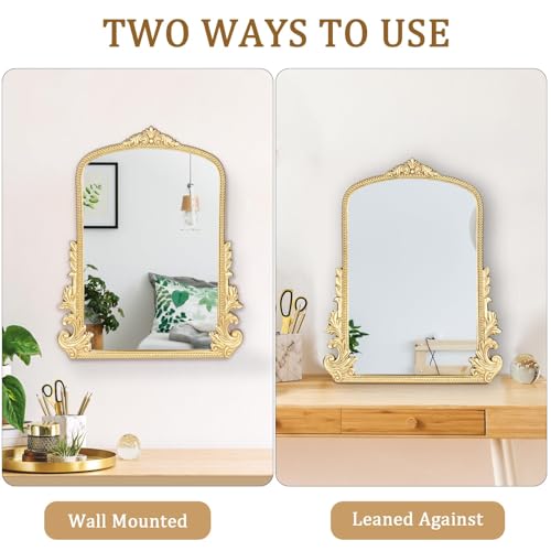 Image of Vintage Small Arched Mirror, 17 inchx 12 inch Wall Mounted Tabletop Vanity Mirror