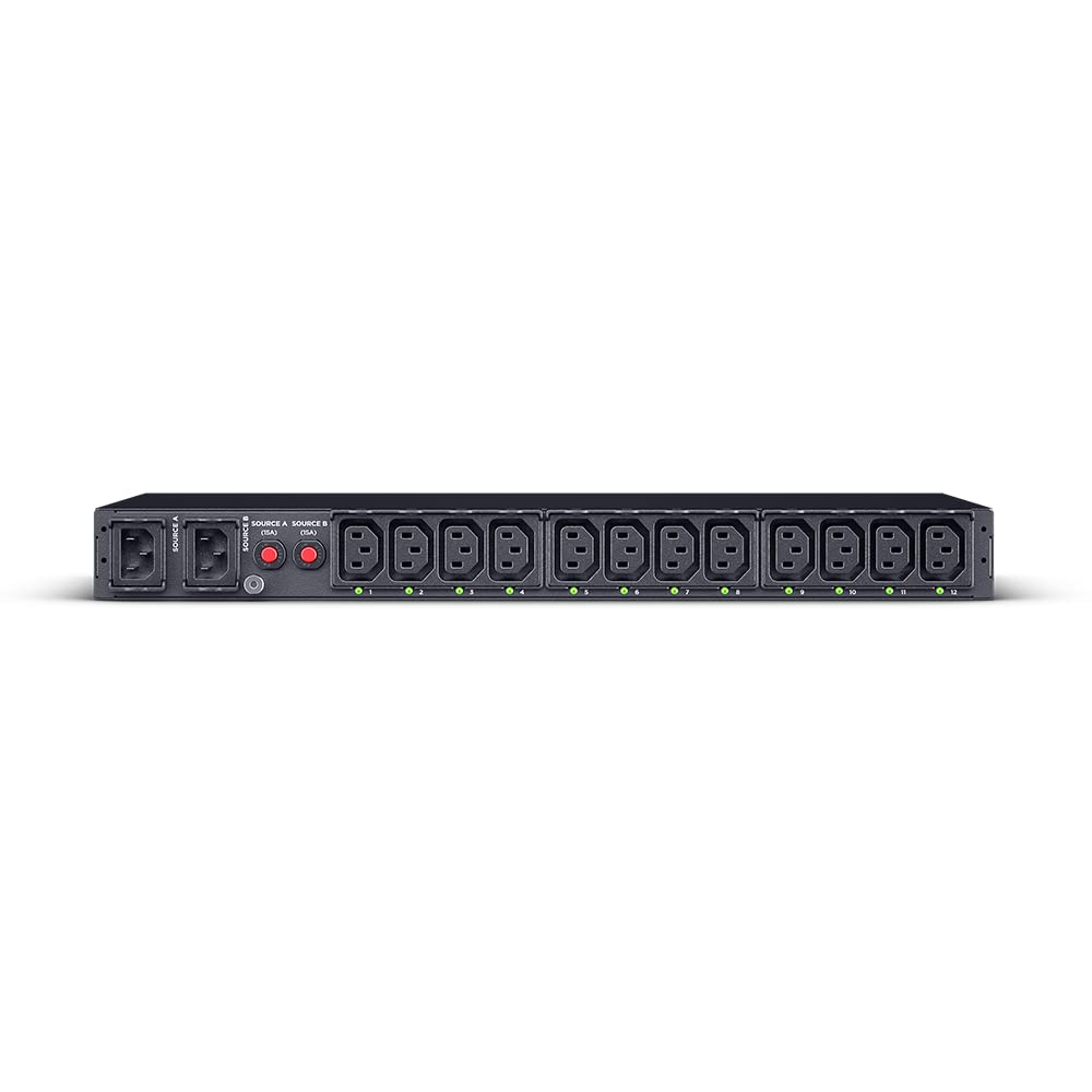 CyberPower PDU44004 Switched ATS PDU 1U, Rackmount Stromverteiler mit Dual-Input 2X IEC-320 C14 100-240 V, 12x IEC-320 C13 10 A, SNMP Netzwerkanschluss, LCD Anzeige, PowerPanel Software