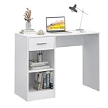 Panana 1 Drawer Wooden Computer Desk Work Table Home Office PC Desk Dressing Table with Shelves for Bedroom, 100cm x 40cm (White)