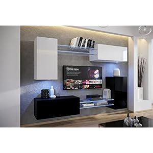 Furnitech AN57 New Modernes Wohnzimmer Wohnwand Wohnschrank Schrankwand Mediawand Möbel (Möbel ohne LED, AN57N-21WB-HG4…