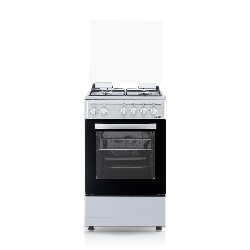Svan Cocina Mixta Gas Butano 4 Zonas de Cocción, Horno 48 L, Inox SKM4501X. Control Manual, 5 Programas de Cocción, Cristal en Puerta de Doble Capa, Tapa Abatible
