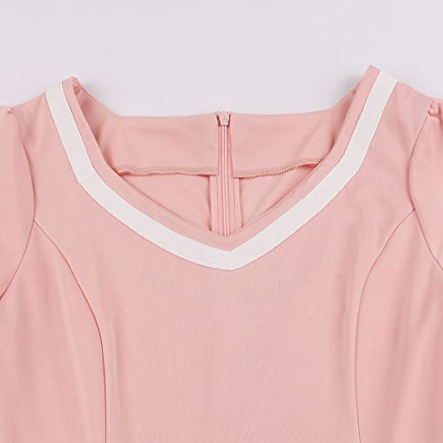 Women's Vintage 1950'S Floral Spring Garden Rockabilly Swing Prom Party Cocktail Dress Short Sleeve V Neck 50S Dresses For Women Retro Dresses For Women Vintage C#Pink L #TOP6