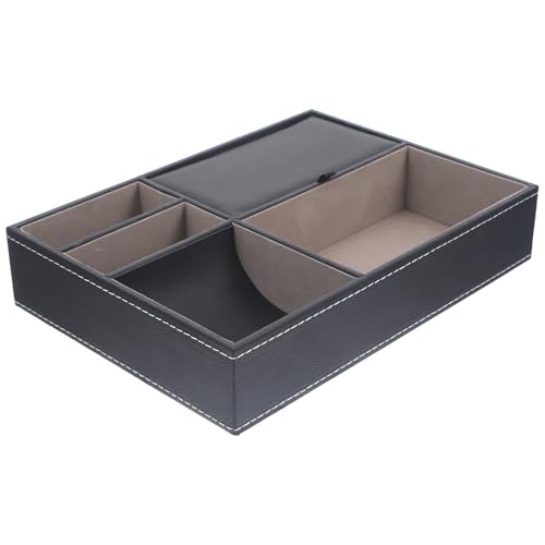 Boîte à bijoux rétro en cuir noir multi-compartiments pour montre