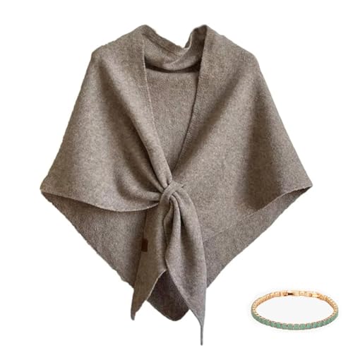 Women's Solid Color Wool Blend Shawl, Tie up Knotted Triangle Striped Scarf, For Fall Winter Air-Conditioned Room