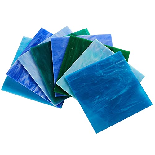MaxGrain 6x6 inch Stained Glass Sheets Blue Variety Mixed Colors Opaque Glass Packs Mosaic Art Glass for Art Crafts, 8 Sheets - Thumbnail 4