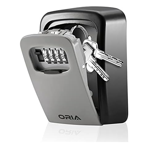 ORIA Key Storage Lock Box, Key Lock Box for Outside, 4 Digit Combination Lock Box for House Keys, Wall Mounted Lock Box Key Hider, Re-settable Code, 5 Key Capacity, 4.7 inch, Silver, No Shackle Cover