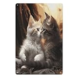 BWLHCVN Plaque vintage en métal, motif baiser de chat, peinture en fer, décoration murale à suspendre