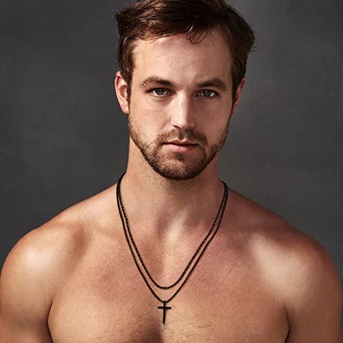 Luxejew Black Mens Cross Necklace, Cross Chain Pendant Necklace For Men Boys Black Chain For Men Rope Chains For Men Stainless Steel Cross Necklace For Men Jewelry Father’s Day Gifts For Men 22 Inch #TOP3
