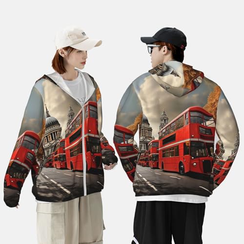 Chaqueta de protección solar para hombre UPF 50+ manga larga con capucha roja miniatura 2