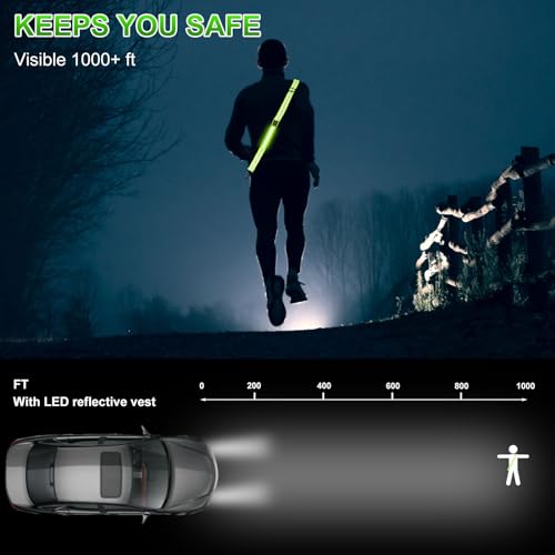 DAWRIS Reflektierende LED-Gürtelschärpe, Sicherheitslichter für Spaziergänger bei Nacht, hohe Sichtbarkeit, reflektierende Laufausrüstung für Männer, Frauen, Nacht-Hunde-Spaziergänge