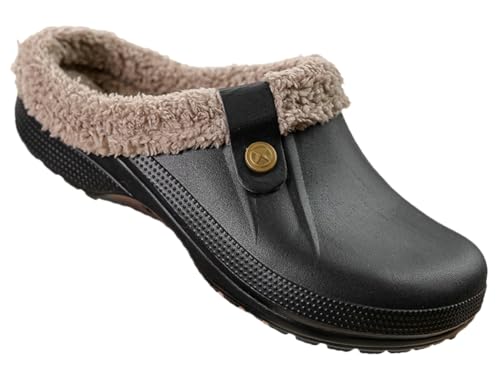 Women Men Fleece Lined Clogs Winter Warm Fuzzy House Slippers Waterproof Non-Slip Garden Shoes Indoor Outdoor Mules