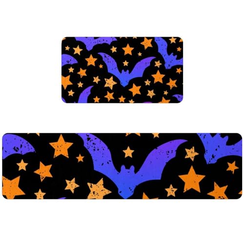 2 alfombrillas de cocina de Halloween lavables y antideslizantes con murciélagos para el hogar 2
