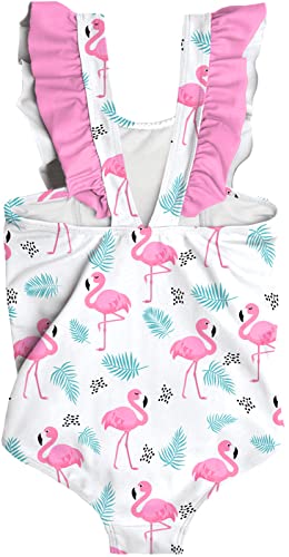 Raisevern Baby Girls Flamingo Swimsuit 2T Ruffles Bathing Suits 3T Cute Hawaiian Tropical Palm Tree Beach Sport Summer One Piece Swimwear Backless Quick-Dry Swimming Bodysuit For Size 3 Little Girl #TOP1