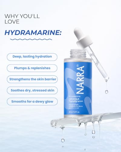 Image of NARRA HydraMarine - Hydrating & Plumping Serum | 9 Marine Algae Complex, Ceramides & Hyaluronic Acid | Deep Hydration, Barrier Repair, Plumping | Lightweight Non-Sticky Texture | Suitable for All Skin Types | 30 ml | Pack of 1
