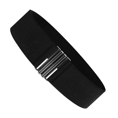 WJIAAA Breite elastische Taille Gürtel für Frauen,Damen Vintage Stretch Elastischer Taillengürte für Kleider mit Schloss Schnalle(Schwarz)
