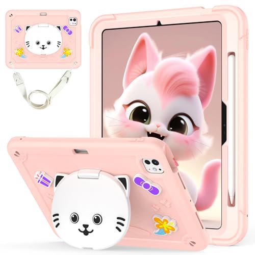 Étui iPad Pro 11 M4 rose avec chat le cadeau parfait pour l'anniversaire d'une fille