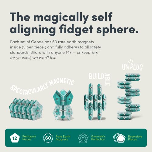 Speks-Geode-Magnetic-Fidget-Sphere-Pentagons-12-Piece-Set-Aqua-Fun-Desk-Toy-for-Adults