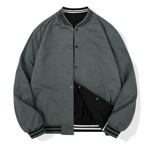 [SUNDAY ROSE] ジャケット メンズ 春秋 防寒 無地 リバーシブル メンズジャンパー 通学 ボンバージャケット アウター スポーツウェア 野球ジャケット 防寒着 秋物 M ブラック+ライトグリーン