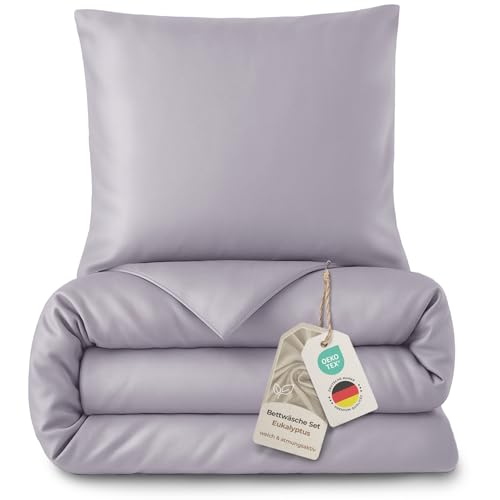 LAYNENBURG Premium Lyocell Bettwäsche in 135x200 + Kissenbezug 80x80 cm - 100% Lyocell Tencel aus u.a Eukalyptus Oeko-TEX 100 - kühlende Sommer-Bettwäsche mit Reißverschluss (grau)