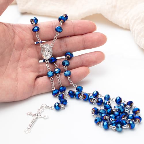 ROCEEI 12 Pcs Catholic Rosary Beads Necklace with Jesus Crucifix Catholic Rosary Prayer Gifts with White Organza Bags3